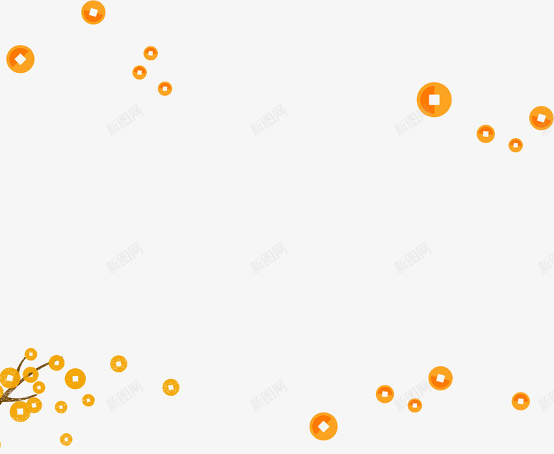 金色中国风漂浮钱币花朵png免抠素材_88icon https://88icon.com 新年 新春 春节 漂浮铜钱 花枝 过年 钱币 铜钱