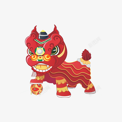 红色中国风新年舞狮png免抠素材_88icon https://88icon.com 传统节日 卡通狮子 新年 新春 春节 舞狮 装饰图案 过年