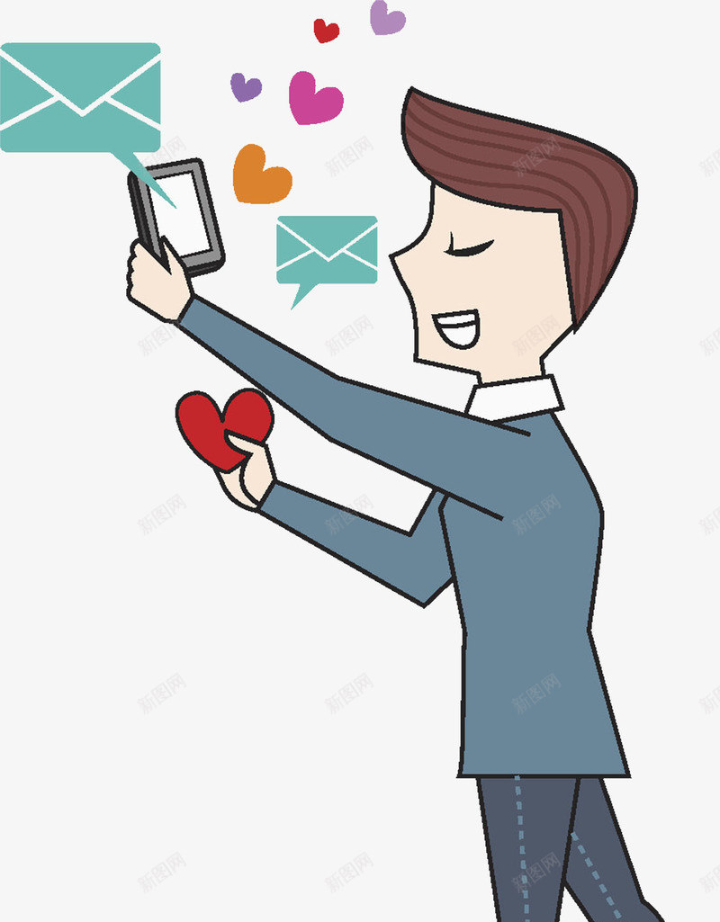发短信的男人png免抠素材_88icon https://88icon.com 卡通 发短信 帅气的 手机 时尚的 爱心 男人