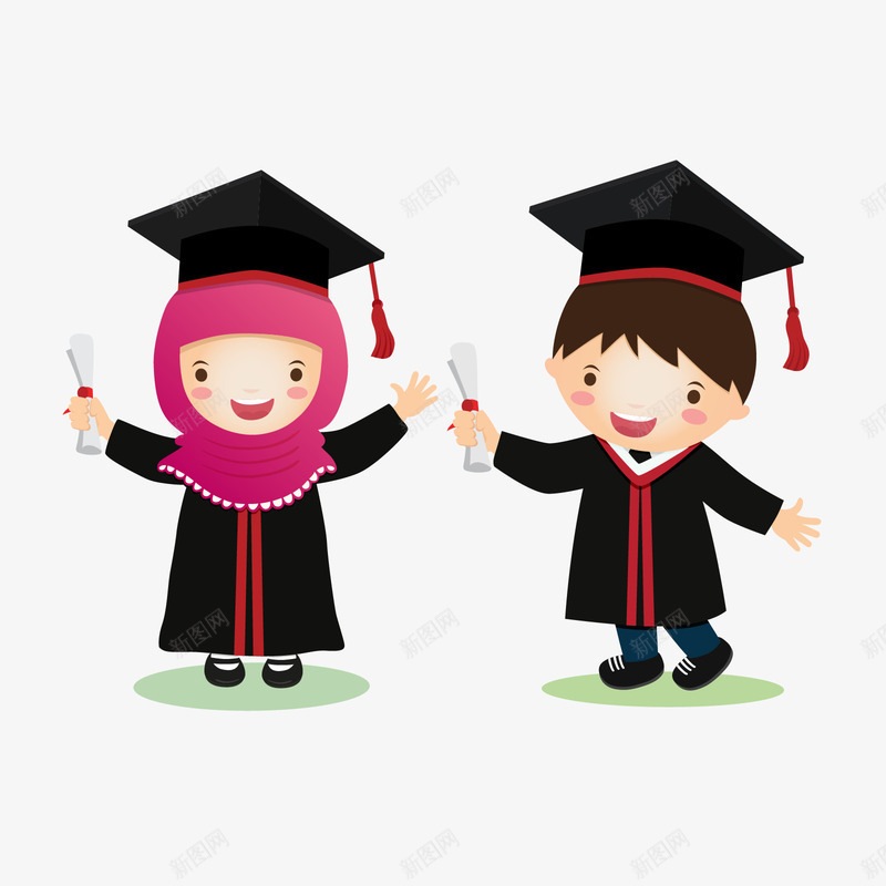 卡通毕业礼服的男孩女孩矢量图ai免抠素材_88icon https://88icon.com 卡通 女孩 毕业男孩女孩 毕业礼服 男孩 红色 黑色 矢量图