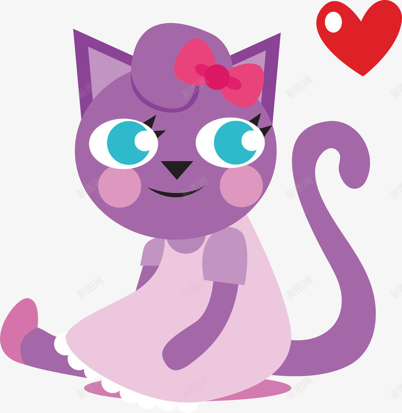戴粉色蝴蝶结的小猫png免抠素材_88icon https://88icon.com 动物 尾巴 猫咪 粉色裙子 紫色 蝴蝶结