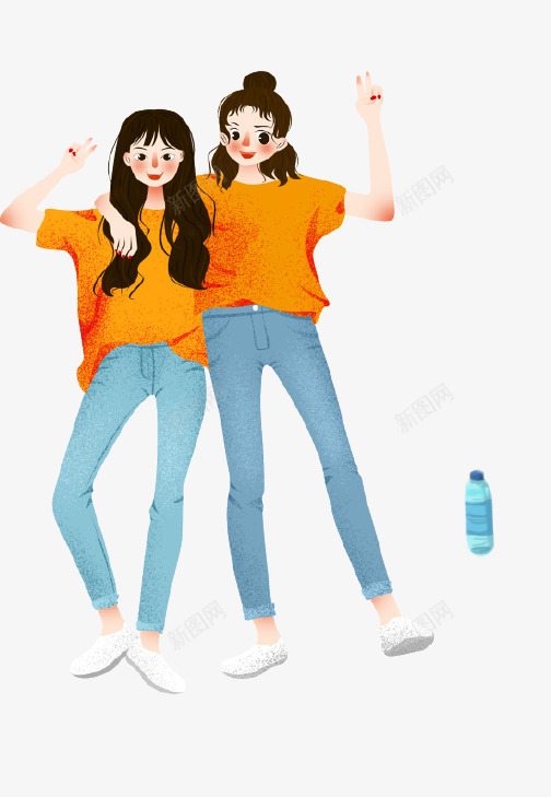 卡通手绘少女姐妹插画psd免抠素材_88icon https://88icon.com 卡通手绘 姐妹 姐妹情深 少女 插画 毕业季 矿泉水 青春