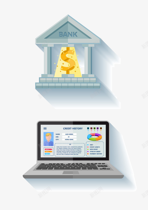 科技金融银行扁平矢量图ai免抠素材_88icon https://88icon.com 合集 房产 科技 笔记本 素材 金融 银行 矢量图
