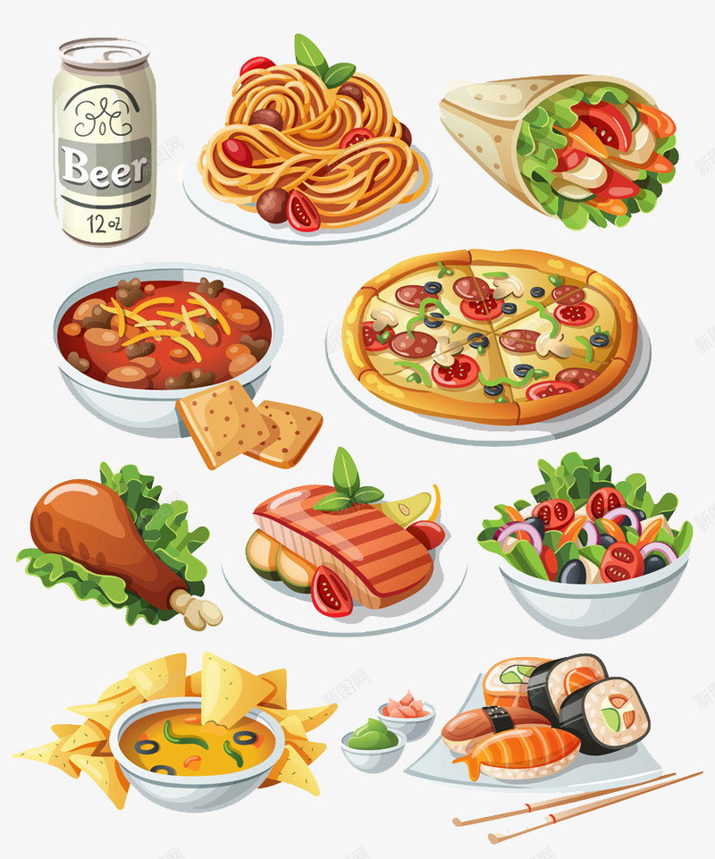 卡通手绘各国美食png免抠素材_88icon https://88icon.com 卡通 吃货 各国美食 大餐 手绘 插画 美食 食物 餐饮