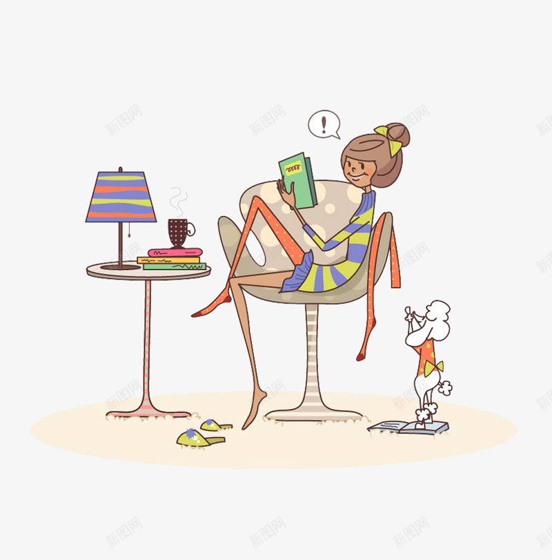 坐在椅子上的女孩图案png免抠素材_88icon https://88icon.com 台灯 小狗 插画 杯子 椅子