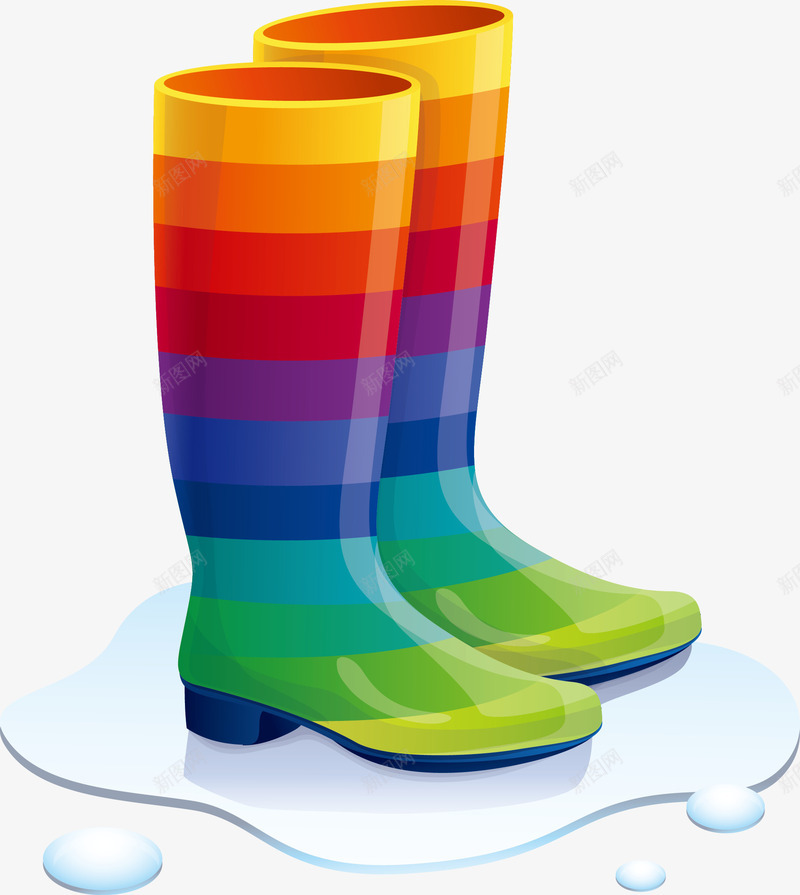卡通彩虹雨靴png免抠素材_88icon https://88icon.com 卡通 夏季 彩虹色 水鞋 雨季 雨靴 靴子