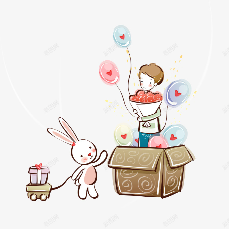 情人节卡通png免抠素材_88icon https://88icon.com 儿童 卡通气球 孩子 小兔子 彩色气球 手绘气球 气球 涂鸦 爱心 男孩 礼物 空中的气球