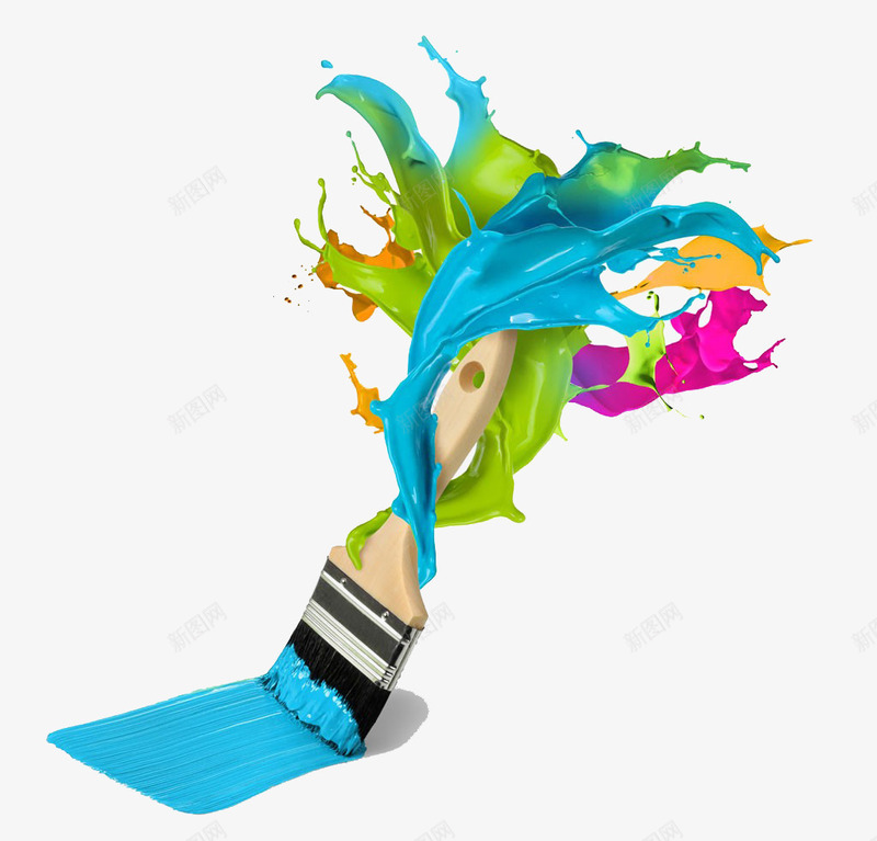 彩色油漆匠png免抠素材_88icon https://88icon.com 刷子 彩色 蓝色油漆 飘扬
