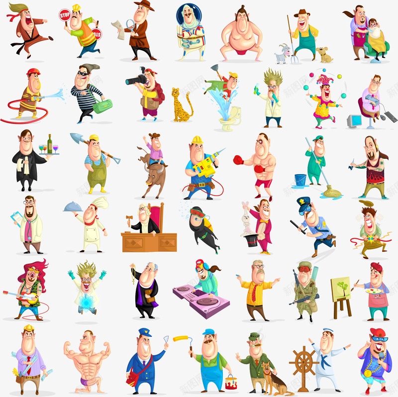 卡通职业人男性模板矢量图ai免抠素材_88icon https://88icon.com 卡通消防员救援 武术格斗空手道健美运动员邮递员装修工人警察相扑画家消防员卡通男人卡通男士男性插画 矢量图