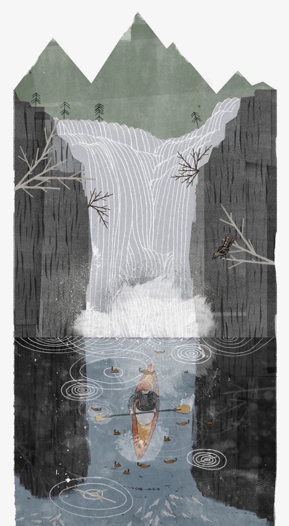 文艺水彩风景png免抠素材_88icon https://88icon.com 创意风景画 山水 文艺插画 瀑布