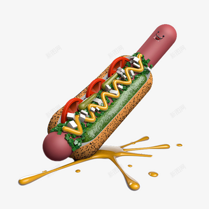 卡通立体热狗图png免抠素材_88icon https://88icon.com 3D 三维 卡通 快餐 火腿 热狗 食品 食物