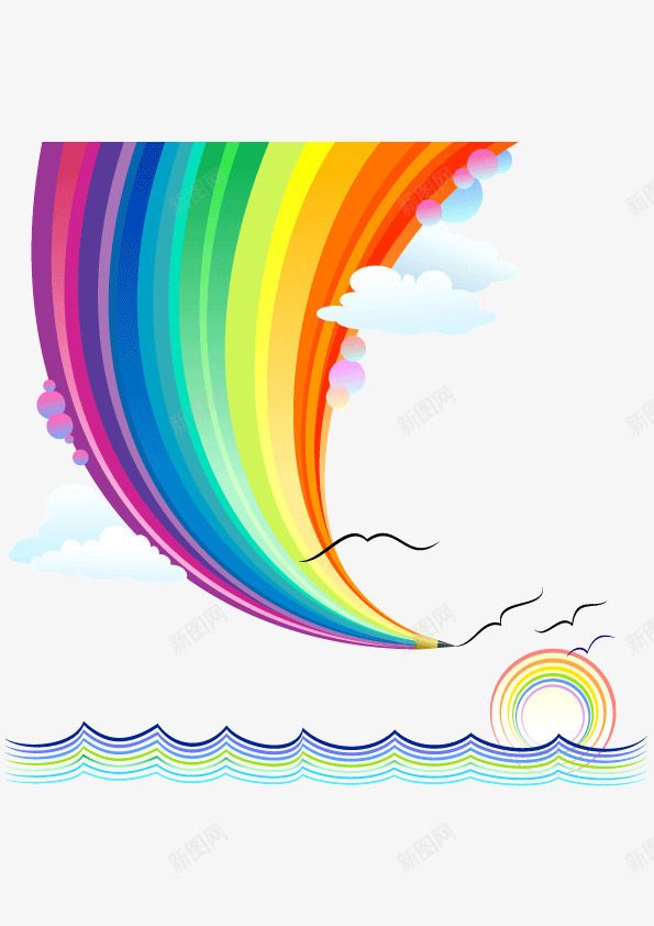 彩虹云朵装饰图案矢量图ai免抠素材_88icon https://88icon.com 云朵 彩虹 装饰图案 矢量图
