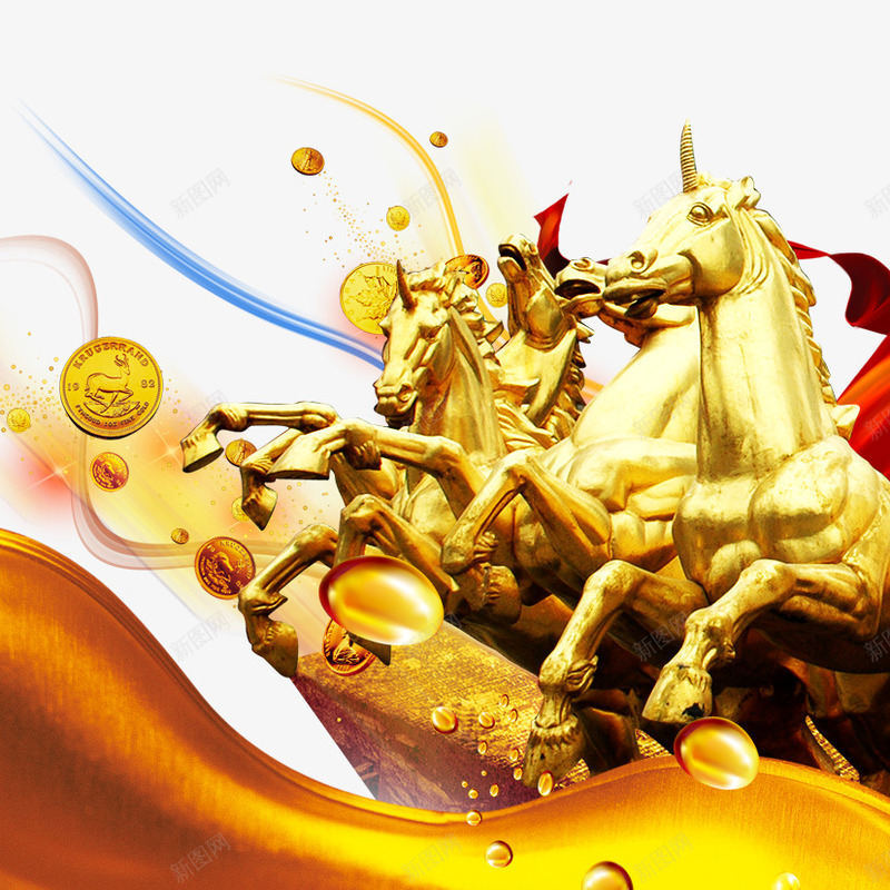 金融马元素png免抠素材_88icon https://88icon.com 战略合作 金融 雕塑马 飘带 马