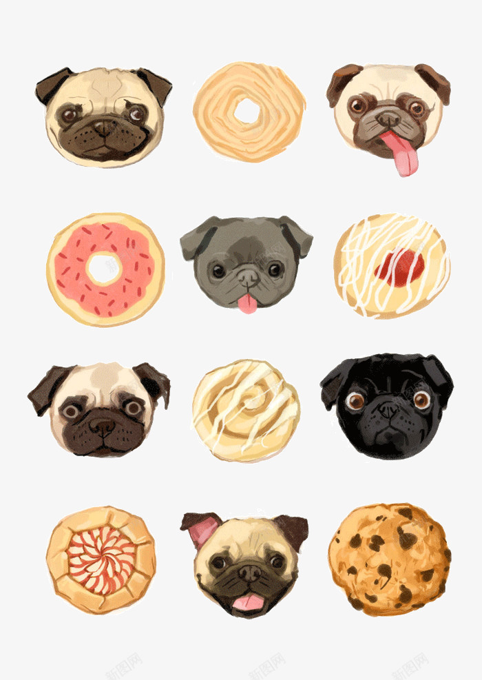 狗狗和甜品手绘画png免抠素材_88icon https://88icon.com 动物 手绘 插画 水彩画 水粉画 狗 甜品 美食