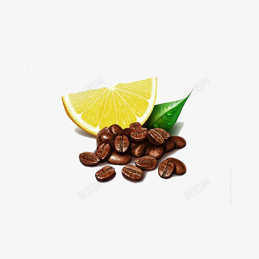 咖啡豆插画png免抠素材_88icon https://88icon.com 咖啡 咖啡免扣PNG 咖啡原料 柠檬 柠檬切片 绿色叶片