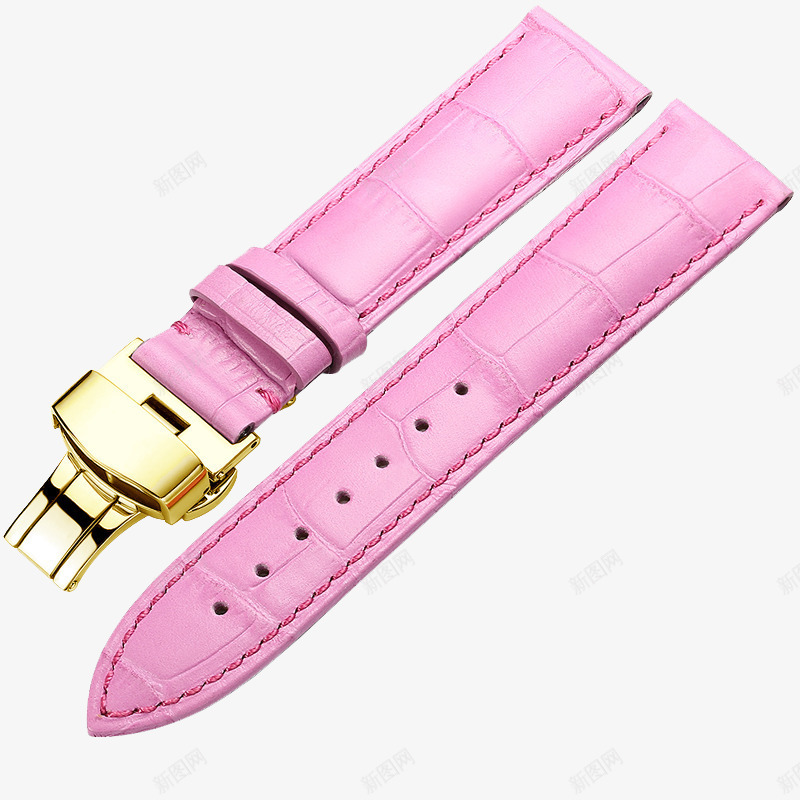 金扣玫红色手表带png免抠素材_88icon https://88icon.com 产品实物 女士真皮表带蝴蝶扣 带蝴蝶扣 手表配件 真皮表带 表带 金扣玫红色手表带
