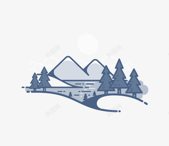 远山png免抠素材_88icon https://88icon.com 卡通风景画 山峰 引导页插画 树 植物 灰蓝