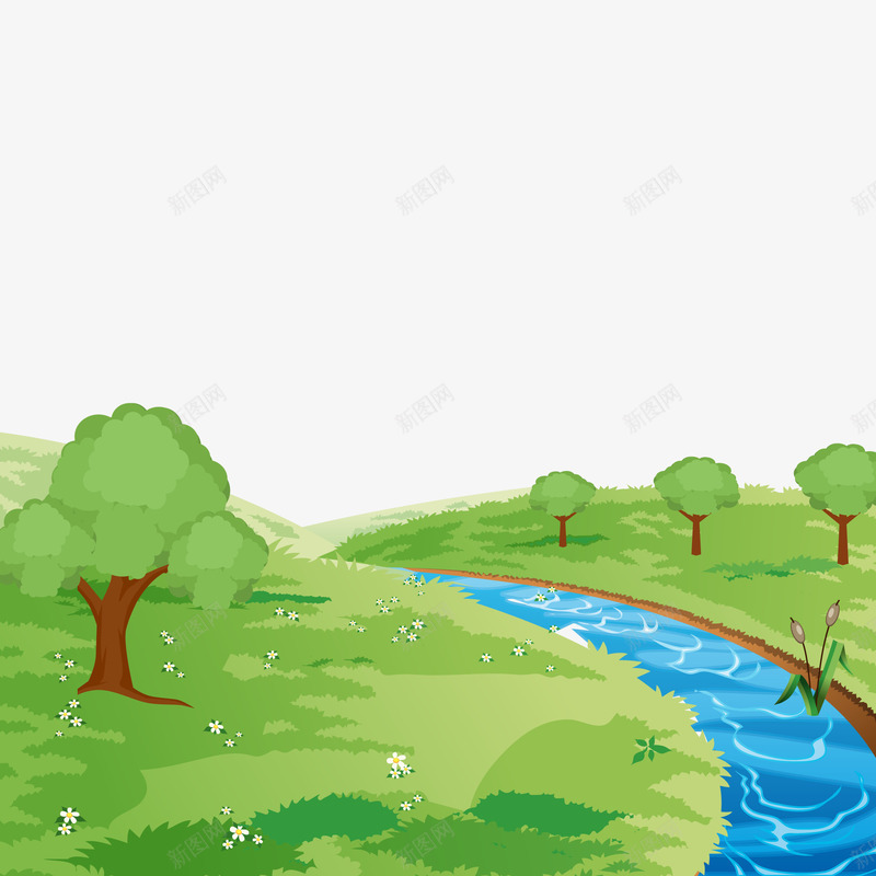 春天风景插画矢量图ai免抠素材_88icon https://88icon.com 小河 春天 矢量风景 装饰图案 风景 矢量图