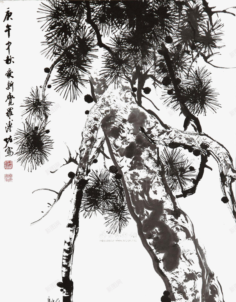 毛笔水墨画迎客松png免抠素材_88icon https://88icon.com 写意画 写意画松树 国画 国画线稿 松树线稿 水墨迎客松 迎客松