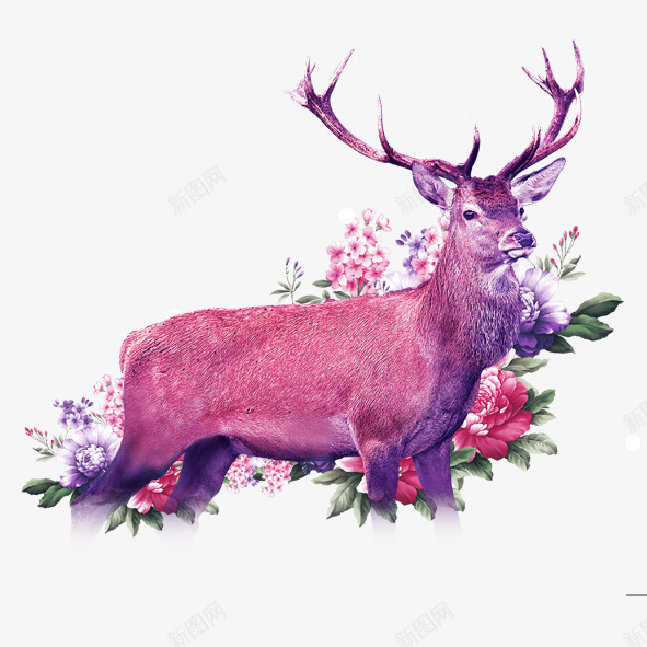 麋鹿psd免抠素材_88icon https://88icon.com 企业形象 国画 工笔画 插画设计 牡丹花 麋鹿