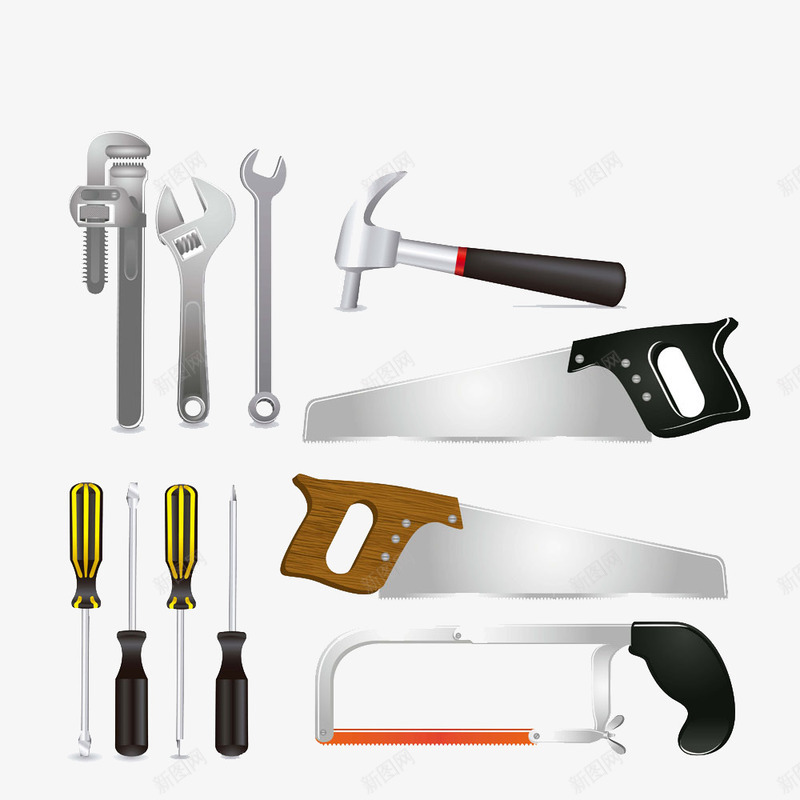 卡通工具合集png免抠素材_88icon https://88icon.com 合集 工具 扳手 白色 质感 起子 钉锤 锯子