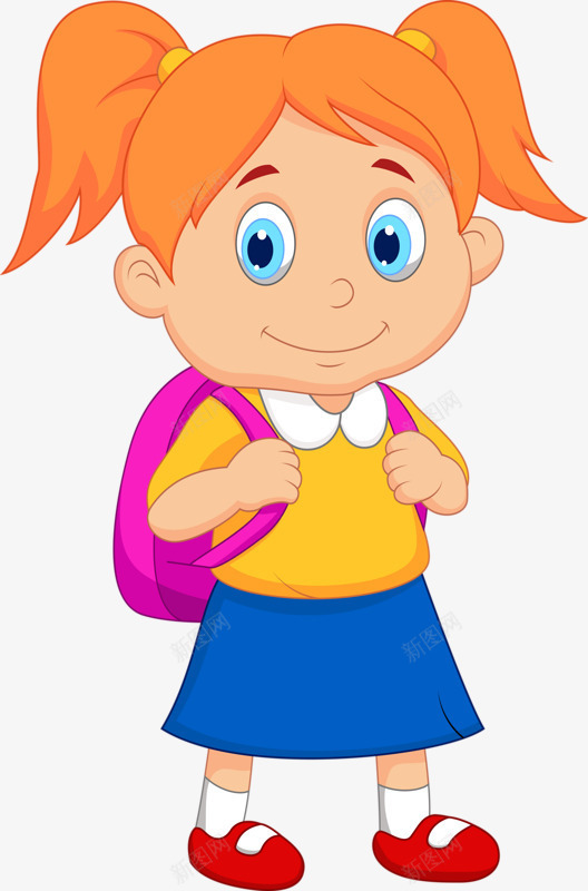 卡通手绘小女孩png免抠素材_88icon https://88icon.com 上学校 大眼睛 扎辫子 背书包