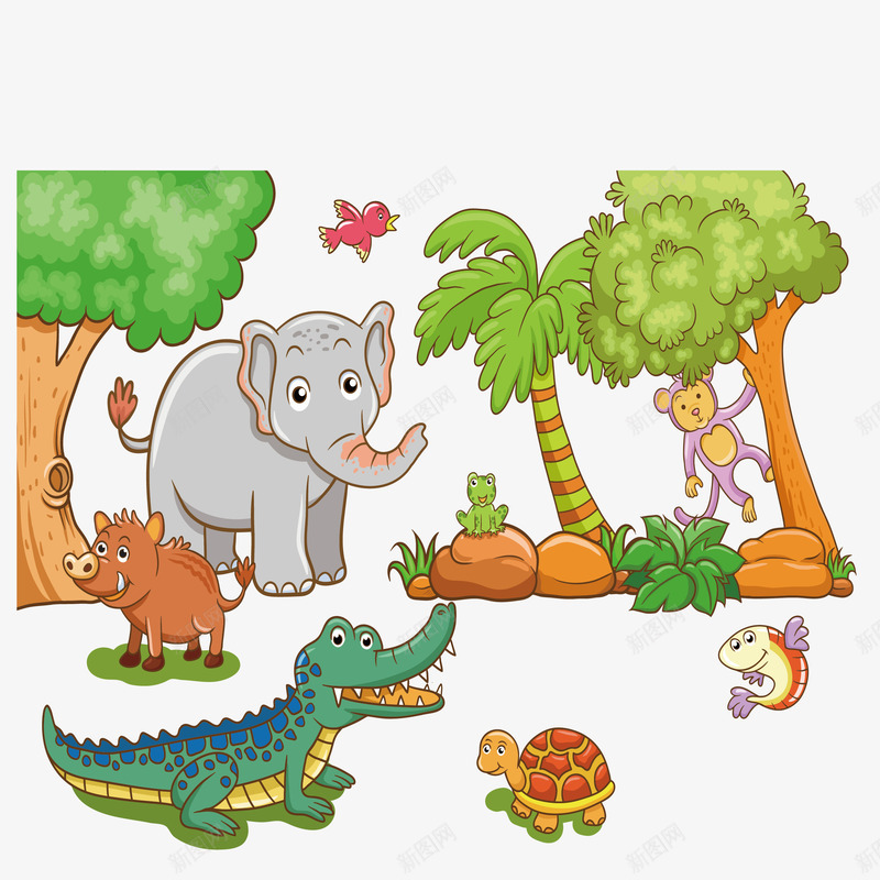 空气清新的大森林png免抠素材_88icon https://88icon.com 乌龟 大自然 大象 温馨和谐 猴子 空气清新 鲜花绿草