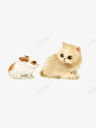 猫和小兔的对视png免抠素材_88icon https://88icon.com 动物 小兔 温暖 猫