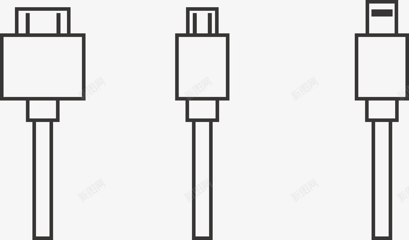 三种规格卡通数据线png免抠素材_88icon https://88icon.com 3C USB USB线 usb充电线 充电线 手机线 手绘 插画 数据线 数码产品 电源线