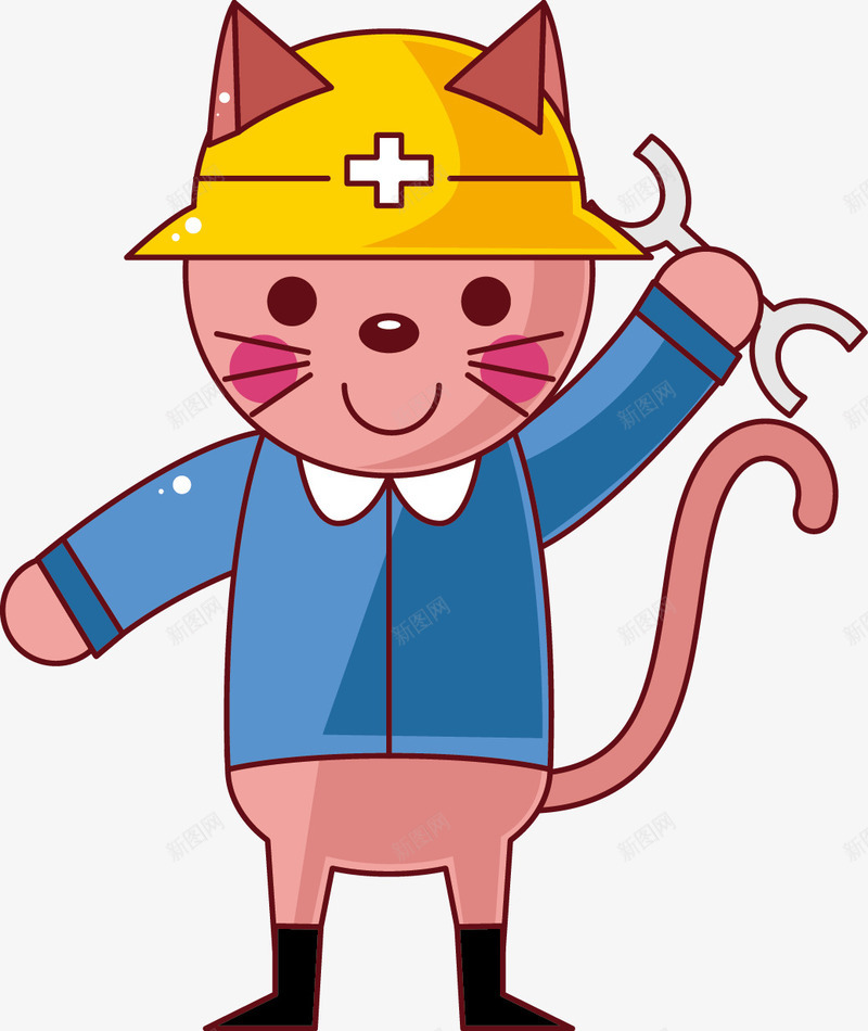 卡通小猫修理工矢量图ai免抠素材_88icon https://88icon.com Q版小猫修理工 卡通装饰 可爱的小猫修理工 矢量图
