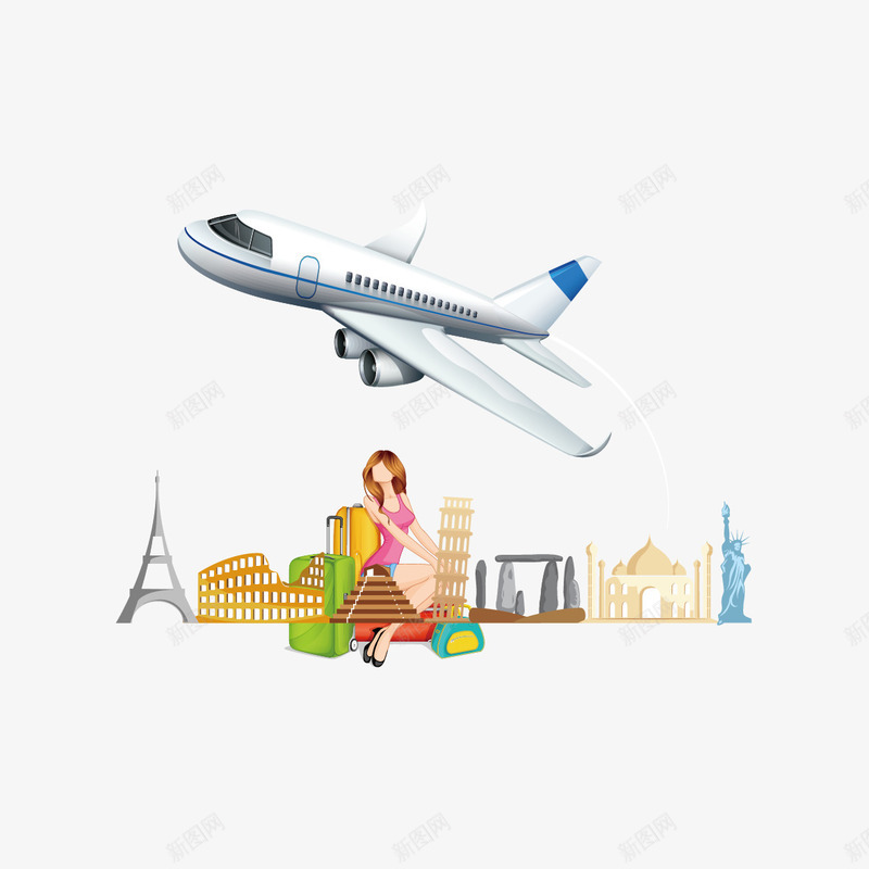 旅游度假矢量图ai免抠素材_88icon https://88icon.com 度假 旅游 行李箱 飞机 矢量图