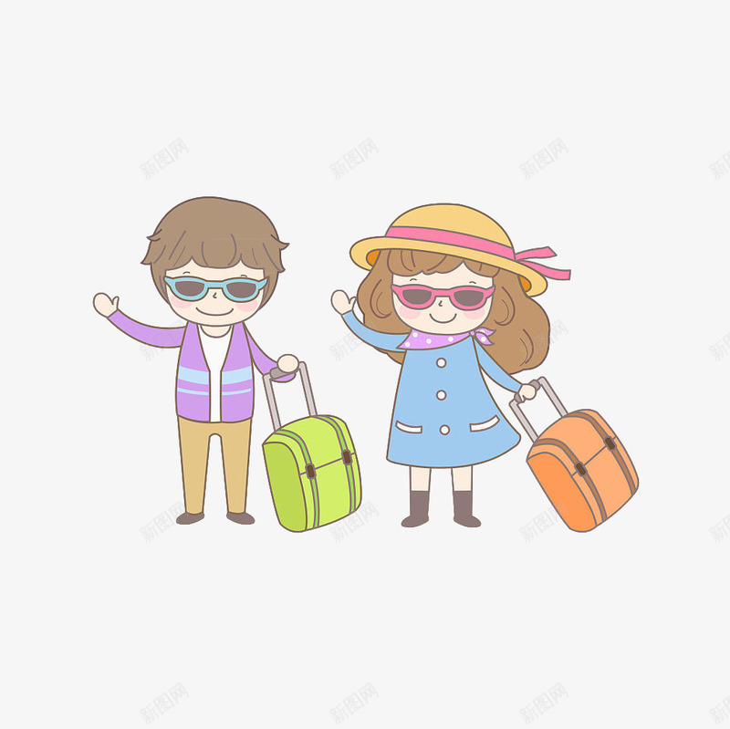 卡通情侣拖着行李箱旅行png免抠素材_88icon https://88icon.com 卡通 女人 度假 情侣 拖着行李 插画 旅行 男人 行李箱
