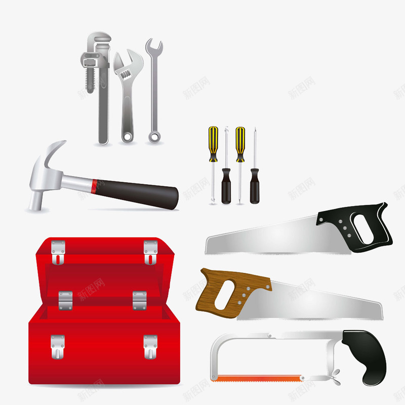 卡通工具合集psd免抠素材_88icon https://88icon.com 卡通 工具 工具箱 质感 钉锤 锤子 锯子