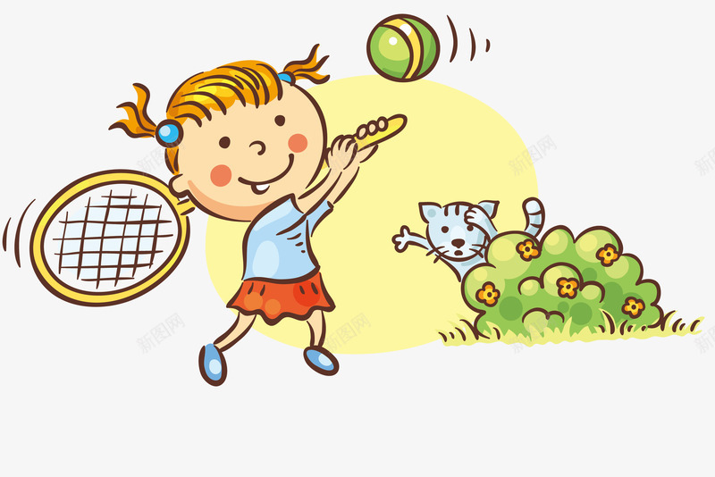 打网球的小女孩png免抠素材_88icon https://88icon.com 可爱 女孩 猫咪 网球 运动