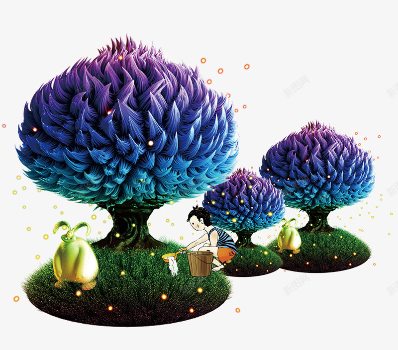 手绘潘多拉萤火虫森林插画png免抠素材_88icon https://88icon.com 3D树木 卡通插画 手绘树木 梦幻森林 潘多拉风格 萤光 萤火虫
