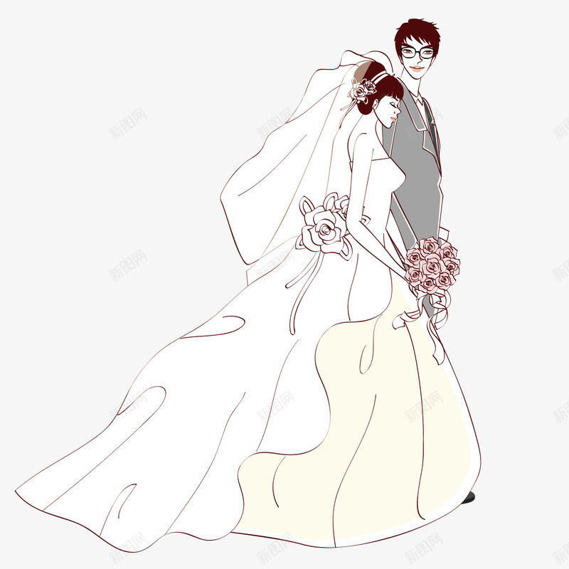 可爱新婚夫妇矢量图ai免抠素材_88icon https://88icon.com 卡通 可爱新婚夫妇 有情人终成眷属 求婚 结婚 矢量图