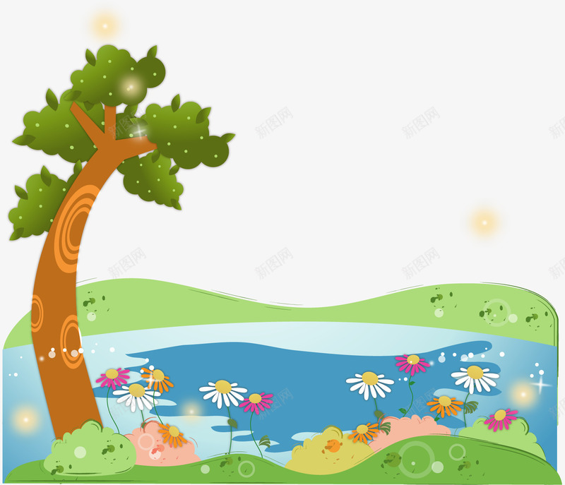 卡通郊外湖风景png免抠素材_88icon https://88icon.com 假期 度假 春游 湖 自然风光 郊外 风景