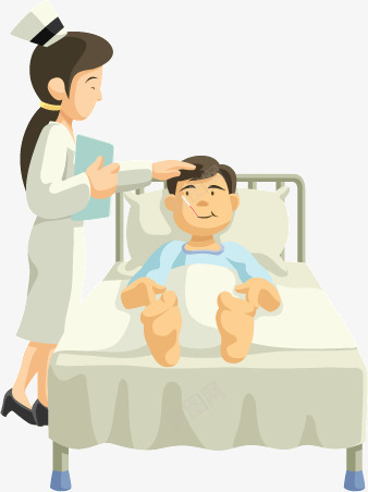 护士病人人物片矢量图ai免抠素材_88icon https://88icon.com 体温计 卡通 女护士 护士 护士漫画 护士节插画 插画 模板 男病人 病人 病床 矢量图