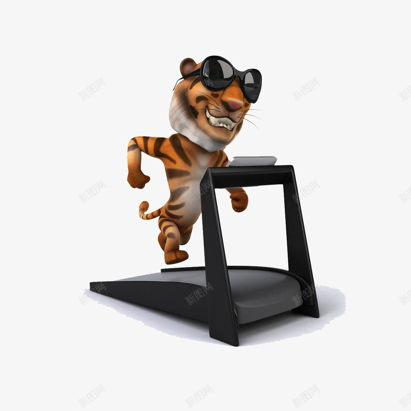 跑步机上的老虎png免抠素材_88icon https://88icon.com 卡通 墨镜 森林之王 老虎 跑步 跑步机
