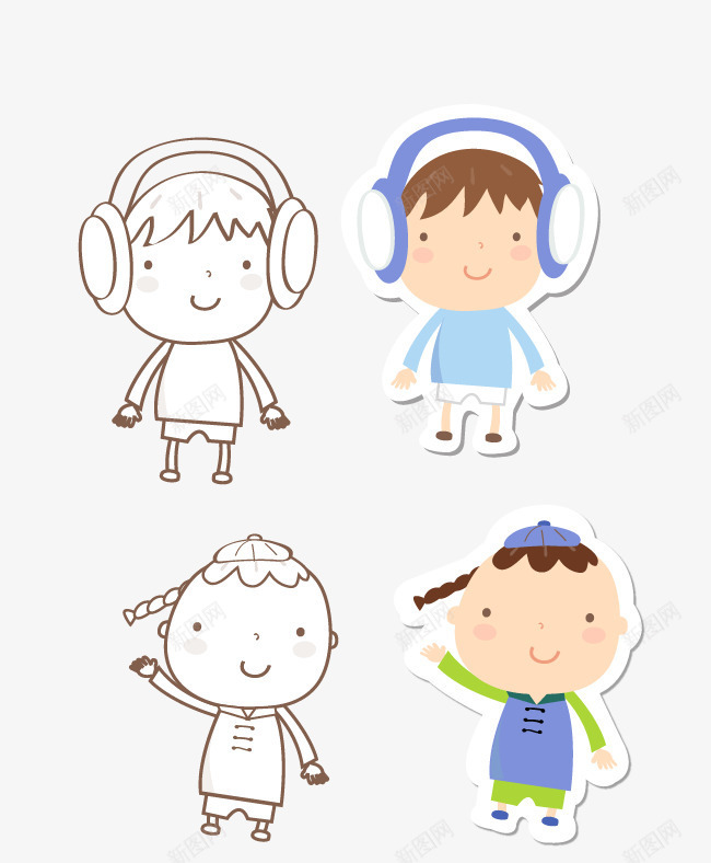 卡通手绘填充颜色的小孩子png免抠素材_88icon https://88icon.com 小男孩 手绘 线描