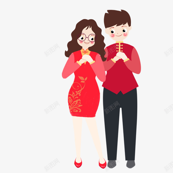 手绘插画拜年的人物psd免抠素材_88icon https://88icon.com 喜庆 手绘插画拜年的人物 拜年 拜年的情侣 新年