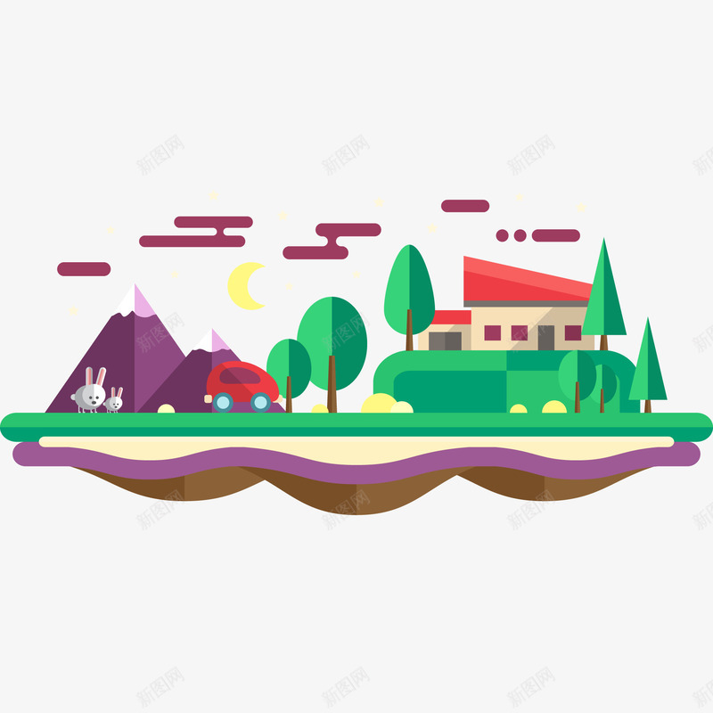 卡通扁平化风景矢量图ai免抠素材_88icon https://88icon.com 卡通 房屋 扁平化 植物 车辆 风景设计 矢量图