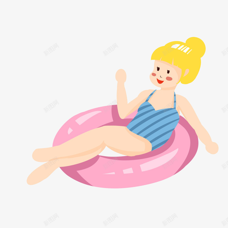 卡通女生粉色游泳圈装饰图案png免抠素材_88icon https://88icon.com 人物 卡通插画 夏季 插画 插画设计 沙滩游泳 粉色游泳圈