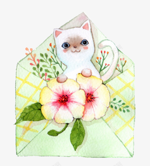 可爱的小猫信件png免抠素材_88icon https://88icon.com 信件 可爱 小猫 花朵