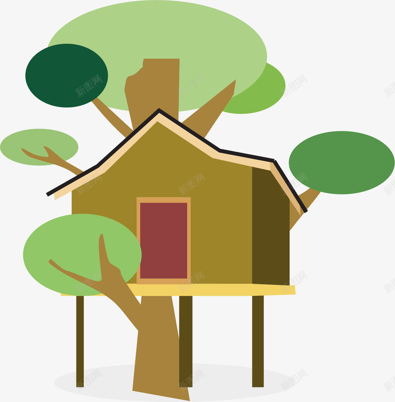 树林中的树屋png免抠素材_88icon https://88icon.com 丛林 卡通房子 建筑 房屋 树屋 树林 森林小屋