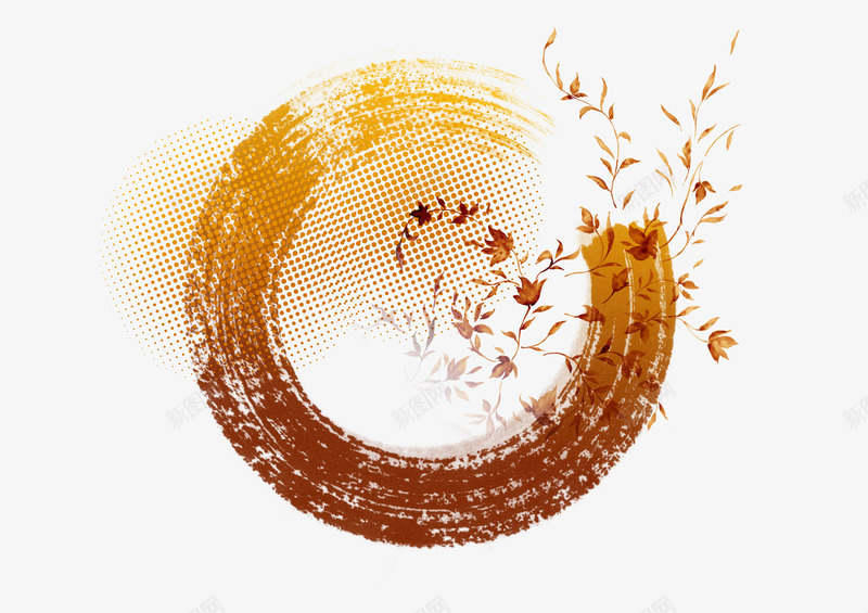 金黄树叶岁末装饰png免抠素材_88icon https://88icon.com 叶子装饰 水墨笔触 金黄色