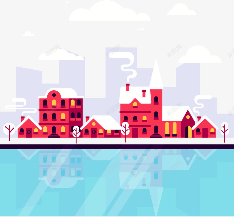 湖边的小镇png免抠素材_88icon https://88icon.com 房屋倒影 湖水 红楼坊