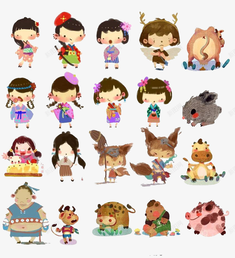 卡通小女孩与动物png免抠素材_88icon https://88icon.com 儿童 儿童插画 卡通 卡通人物 卡通动物 插画 故事 梦幻 童话 童话森林