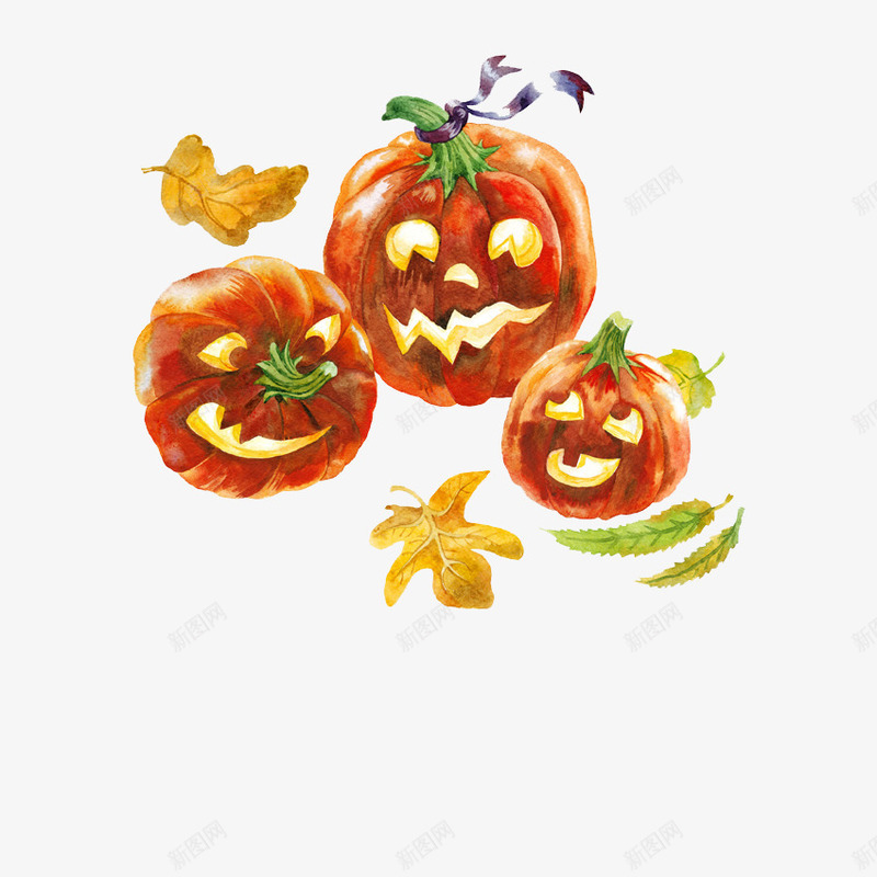 三个南瓜头png免抠素材_88icon https://88icon.com 万圣节 坏笑表情 秋季