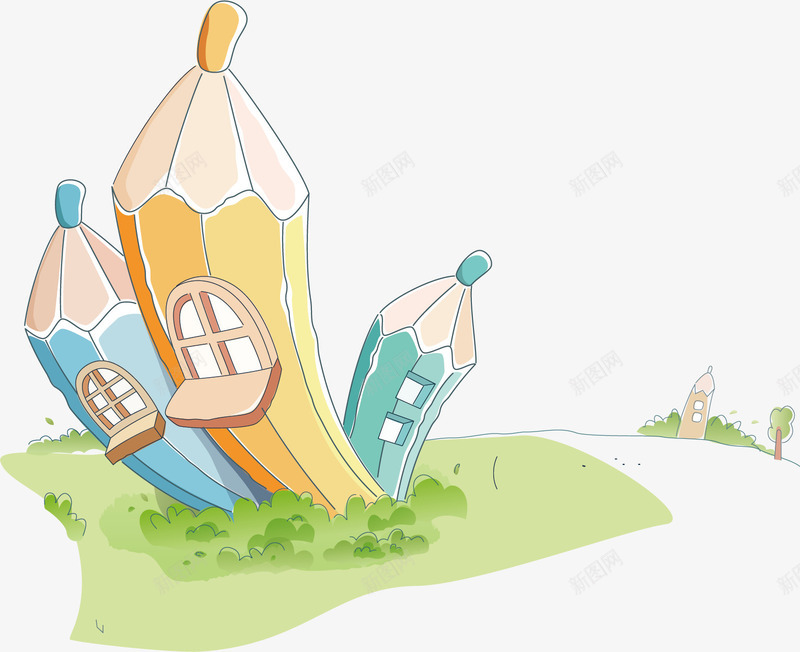 铅笔房屋png免抠素材_88icon https://88icon.com 创意画笔 房屋 手绘装饰 插画 春天 矢量素材